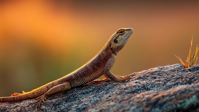 Lizard on Rock at Golden Hour Wildlife Macro