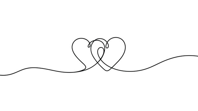 two interlocking hearts drawn with a single continuous line, symbolizing eternal love, unity, and relationship bonds.