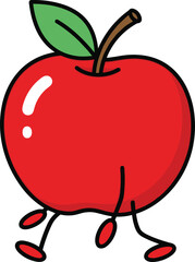 Cute walking apple cartoon character healthy fruit mascot flat vector illustration funny food design isolated kids style
