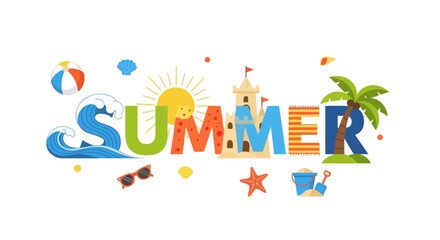 Fototapeta premium Summer Vacation Typography with Beach Elements and Tropical Vibes