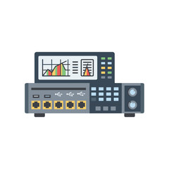 Fototapeta premium Modern industrial control panel with digital display and buttons isolated on white