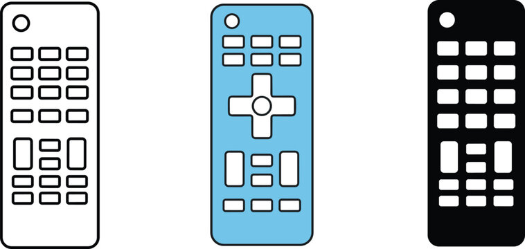 Remote control device icon set television media controller buttons flat vector illustration minimal technology equipment isolated design collection