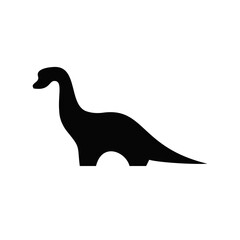 Black Silhouette of a Long-Necked Dinosaur on White Background © Alpha Vector