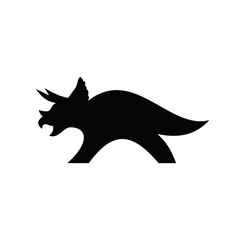 Fototapeta premium Dynamic Black Silhouette of a Running Triceratops Dinosaur Logo Icon