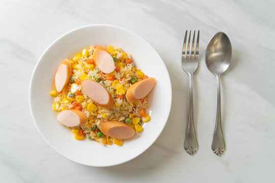 fried rice with sausage and mixed vegetable