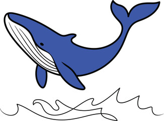 Obraz premium Blue whale jumping over stylized waves ocean water