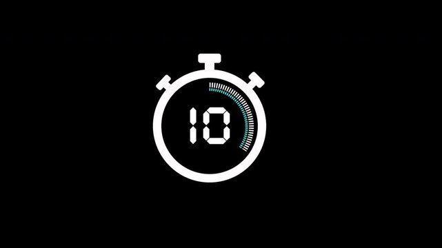 simple countdown animated with stopwatch icon 4k  , 15 second timer to 0 second