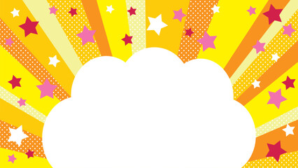 黄色いサンバーストと星のもこもこ吹き出し背景