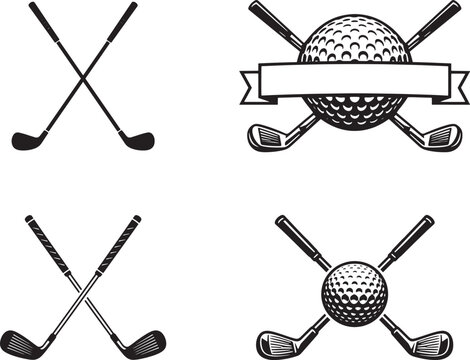 Golf Club and Ball Symbol Collection Simple Sports Vector