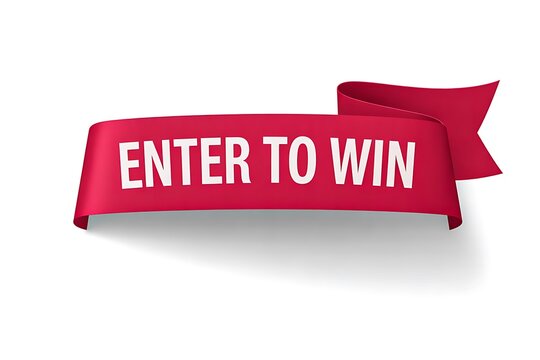 Enter to win red ribbon banner isolated on white background promotion concept