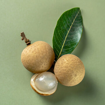 A Close-Up View of Fresh Longan Fruits with Leaf