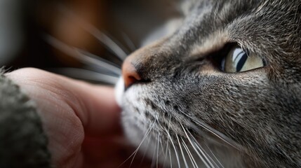 人の手に顎を乗せる猫