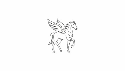 Fototapeta premium Elegant Pegasus Horse Line Art Illustration - Mythical Creature Flying