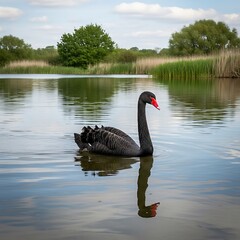 Onyx Swan: Serene Reflection on Water