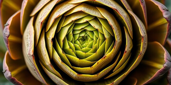 Close-up of artichoke showing spiraling Fibonacci sequence in its bracts, nature, macro