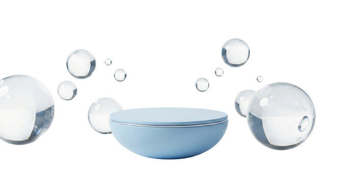 Modern blue bathroom toilet with clear water bubbles floating around