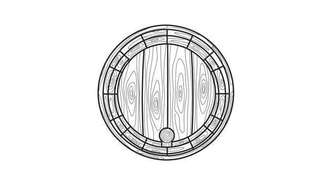 Top View of Wooden Barrel with Metal Hoops, Vintage Cask Illustration