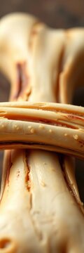 Close up of a natural, rawhide dog bone, showcasing its texture and shape for canine enjoyment, dog,  chewing