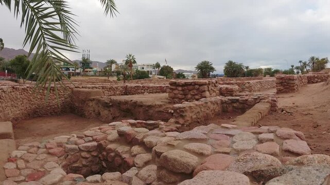 Aqaba, Jordan - 10th december, 2025: time lapse Ayla Islamic city ruins Aqaba Jordan early medieval stone walls archaeological site Red Sea coast heritage landmark