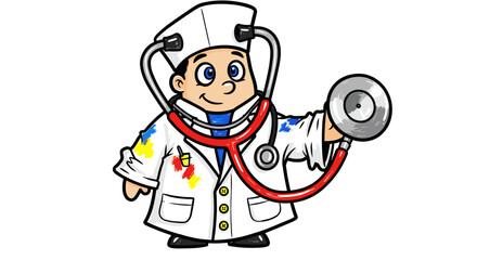 Obraz premium Cute cartoon doctor character wearing a white coat and stethoscope