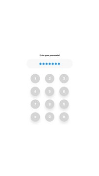 Mobile phone passcode entering screen and login with password, phone password protection system
