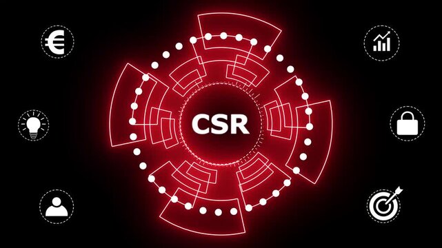 CSR business Business, technology, Internet and network concept. glowing animation on black background. 4k motion graphics video.