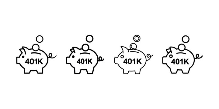 401k piggy bank icon set. money saving and retirement fund symbol. financial planning and investment concept. vector.