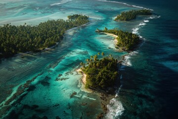 Fototapeta premium Tropical Archipelago with Turquoise Lagoons Aerial View