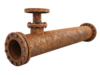 Rusty old pipe with valve isolated on transparent background