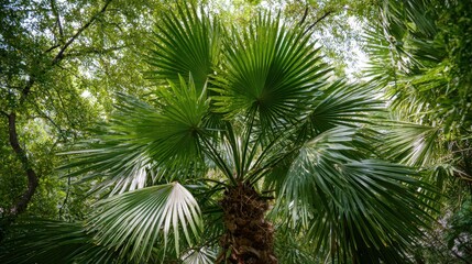 Lush Tropical Palm Trees Against Clear Blue Sky