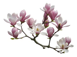 Obraz premium Elegant branch adorned with delicate pink magnolia blossoms in full bloom