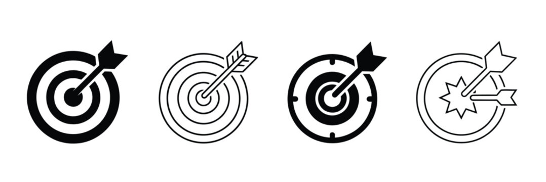 Target icon set, goal vector icons, marketing, business objective, aim, strategy, flat, vector design