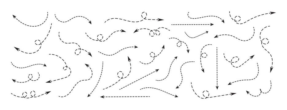 Hand drown curve dotted arrows