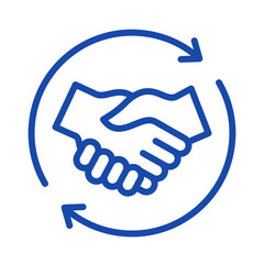 Two hands shaking with a circular arrow symbolizing continuous partnership