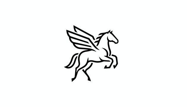 Mythical Pegasus Horse with Wings, Line Art Icon
