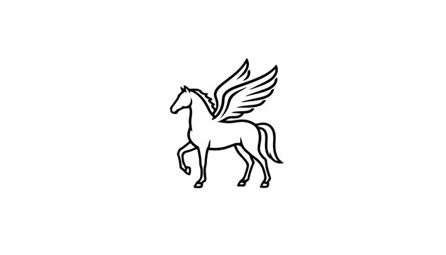 Pegasus Mythical Winged Horse Silhouette Line Art Vector Illustration