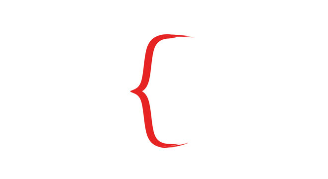 Red Curly Bracket Symbol, Abstract Design Element, Isolated on White Background