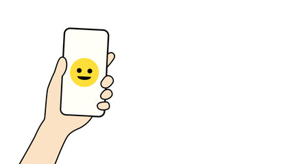 スマートフォンを持つ手と笑顔アイコンのイラスト