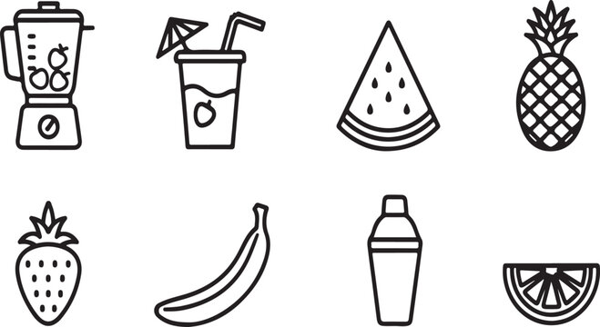 A collection of various fruits and a blender for making smoothies Vector