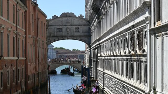 Iconic Bridge of Sighs. A view of the legendary Bridge of Sighs (Ponte dei Sospiri) connecting the Doge's Palace to the ancient prison. 