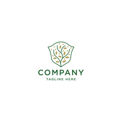 Shield leaf and twig logo design template