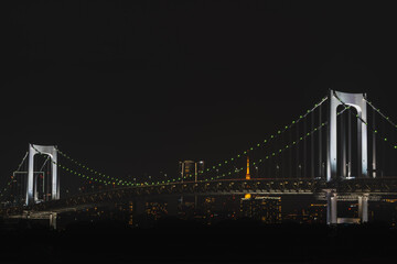 Obraz premium Rainbow Bridge Illuminated at Night in Odaiba, Tokyo