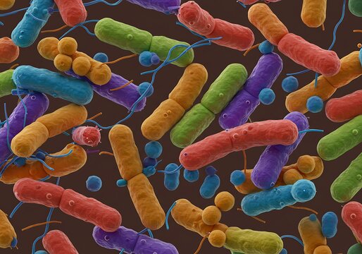 Vibrant Microscopic World: A Colorful 3D Render of Bacteria