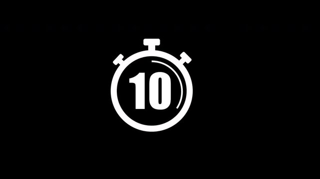 15 second countdown timer animation, with stopwatch icon from 0 to 15 second 4k 