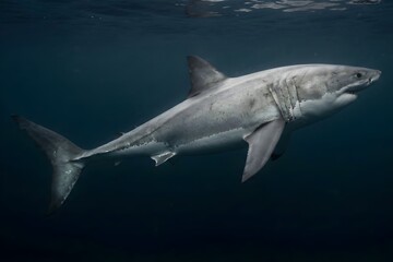 great white shark in the deep ocean