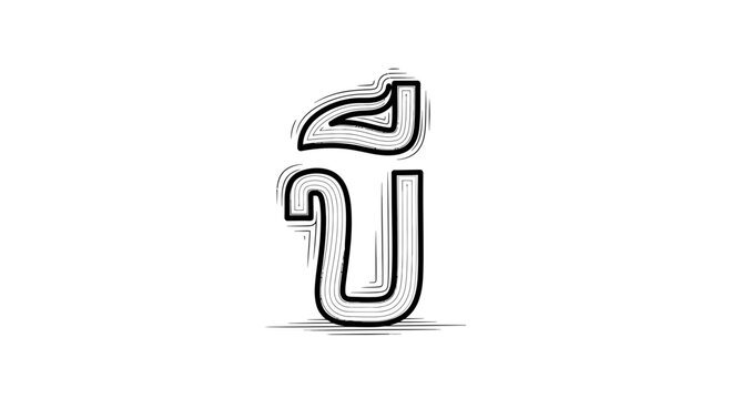 Thai Alphabet Character "Bha" (ข) Hand-Drawn Sketch with Hatching Effect