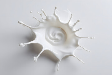 Fototapeta premium Milk drops create splash on flat surface during motion