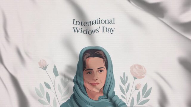 Featuring International Widows' Day in a waving flag style, Great for opening videos, campaign videos, greetings