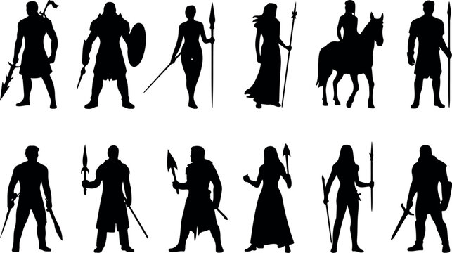 Fantasy RPG Character Silhouette Set Warrior, Mage, and Rogue Line Art Collection