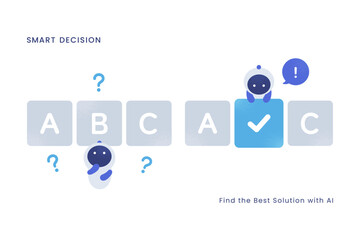 選択肢からベストな答えを選ぶプロセス。AIの比較検討と意思決定のベクターイラスト素材。
